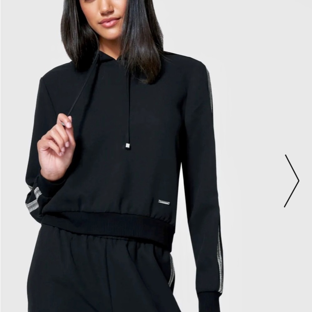 NWT! BEBE “JOGGER SET”-LUX CREPE HOODIE & LOUNGE JOGGERS in Black Size L!